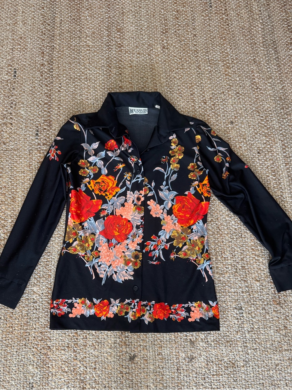 Lanvin Paris New York Vtg floral Blouse S-12